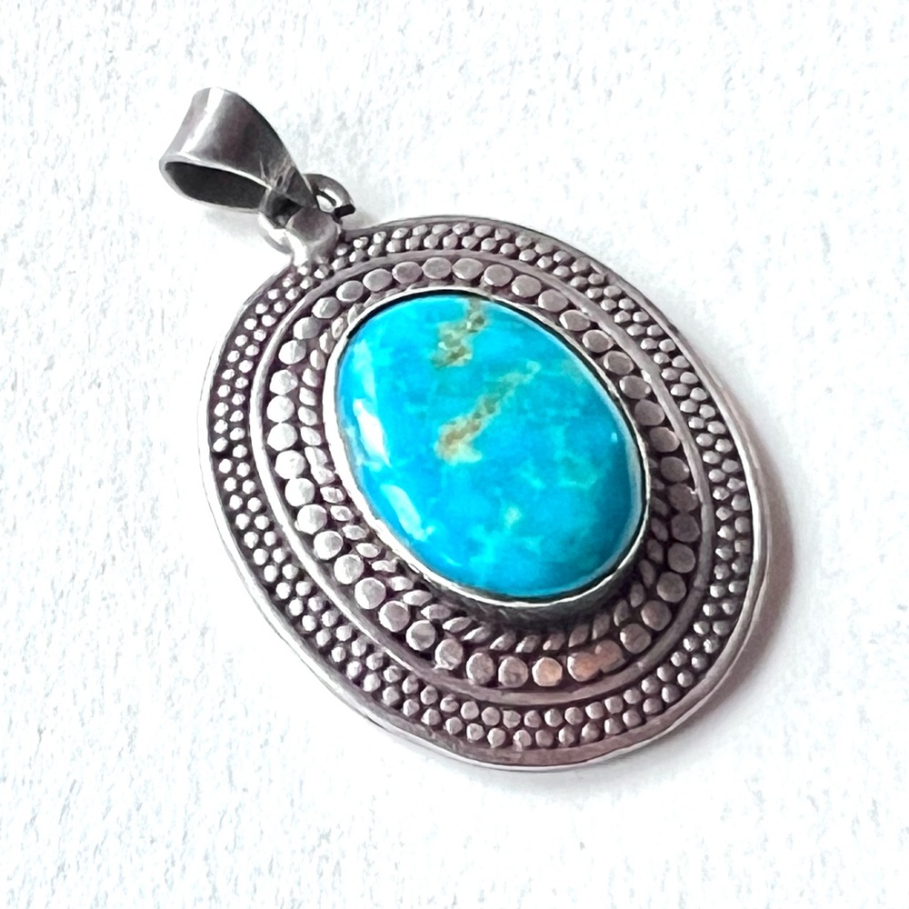 Southwestern Necklace Pendant Genuine Turquoise Stone 925 Silver Artisan Crafted